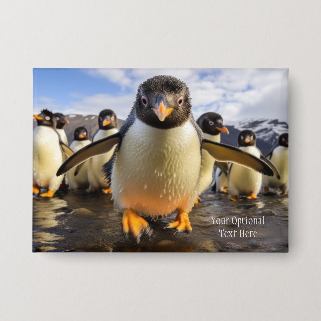 Custom Text Cool Penguins Button (Front)