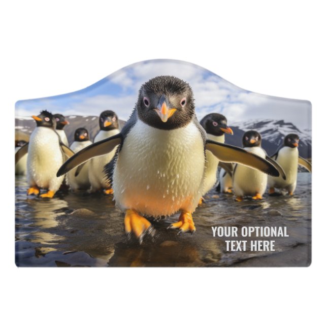 Custom Text Cool Penguins Door Sign (Small Crest Front)