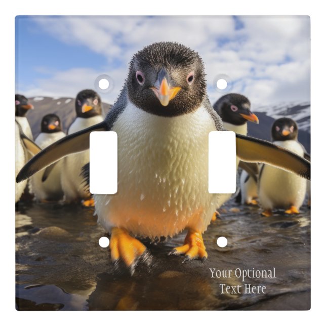 Custom Text Cool Penguins Light Switch Cover (Front)