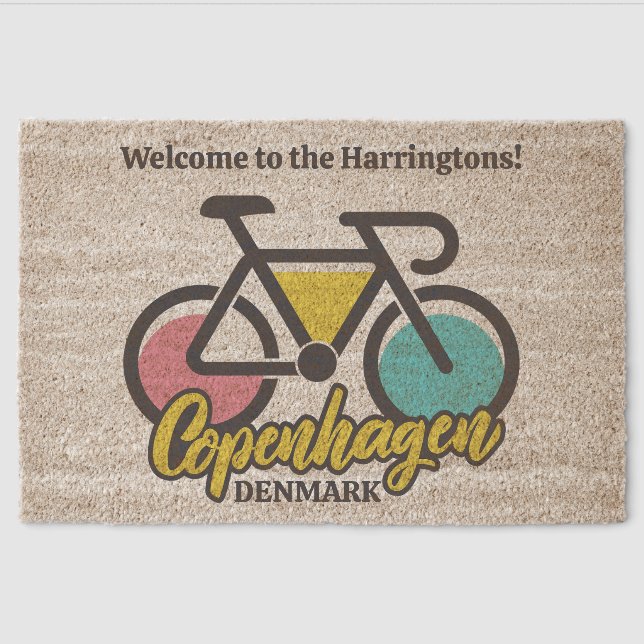 Custom Text Copenhagen Denmark Fiber Doormat (Front)