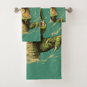 Custom Text Crocodile Bath Towel Set