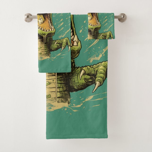 Custom Text Crocodile Bath Towel Set (Insitu)