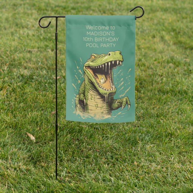 Custom Text Crocodile Garden Flag (In SItu)