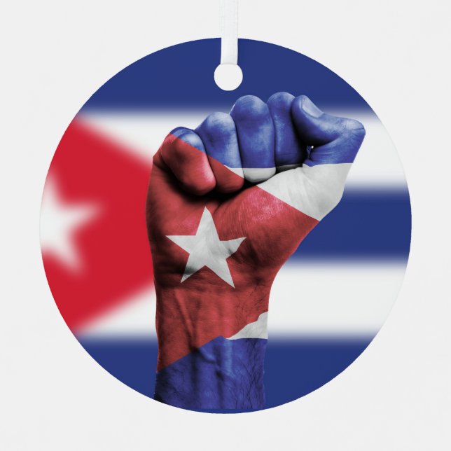 Custom Text Cuba Flag Fist Metal Ornament (Front)