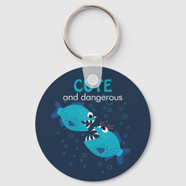 Custom Text Cute And Dangerous Piranha Fish Keychain (Front)