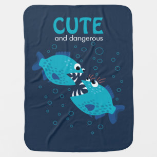 Custom Text Cute And Dangerous Piranha Fish Receiving Blanket