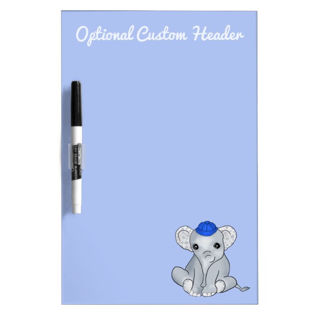 Custom Text Cute Baby Elephant with Blue Cap Dry Erase Board (Front)