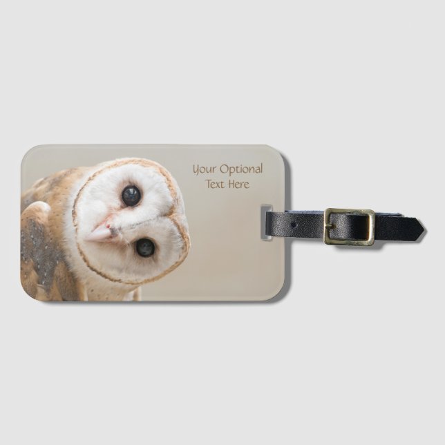 Custom Text Cute Barn Owl Luggage Tag (Front Horizontal)