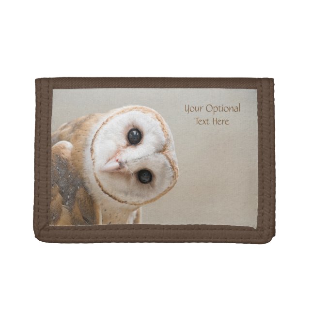Custom Text Cute Barn Owl Tri-fold Wallet (Front)