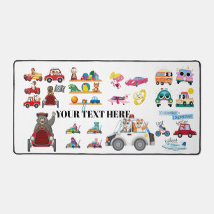 Custom Text Cute Cartoon Animals Educational Cars Desk Mat