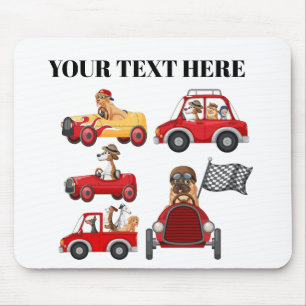 Custom Text Cute Cartoon Dogs Driving Cars Desk Mouse Pad