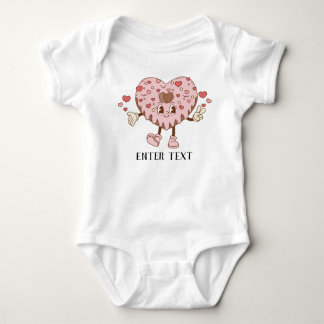 Custom Text Cute Cartoon Heart Donut Baby Bodysuit