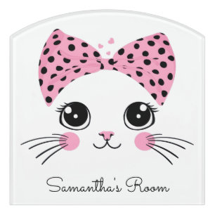 Custom Text Cute Cat Face Door Sign
