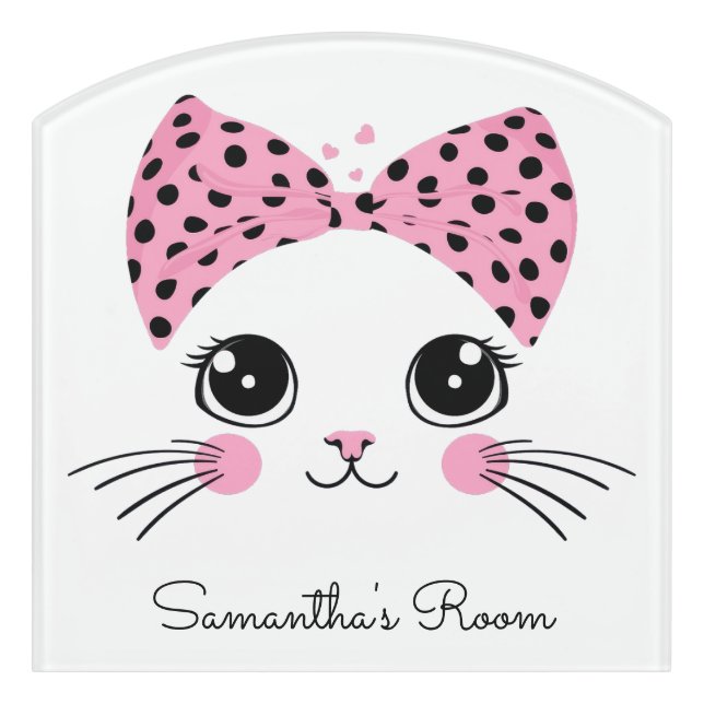 Custom Text Cute Cat Face Door Sign (Contour Front)
