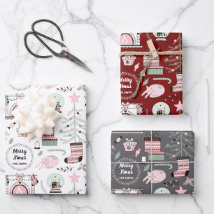 Custom Text Cute Christmas Pattern Wrapping Paper Sheets