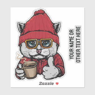 Custom Text Cute Coffee Cat Sticker