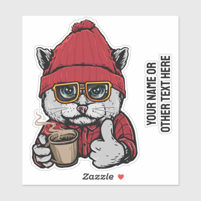 Custom Text Cute Coffee Cat Sticker (Sheet)
