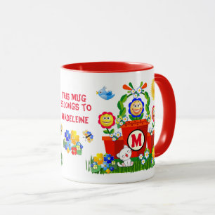 Custom Text Cute Emoji Flowers Kid's Mug