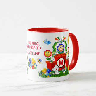 Custom Text Cute Emoji Flowers Kid's Mug