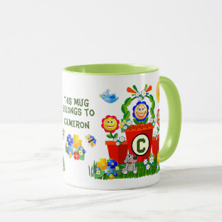 Custom Text Cute Emoji Flowers Kid's Mug