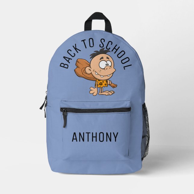 Custom text cute funny cartoon Back to school blu Printed Backpack (Front)