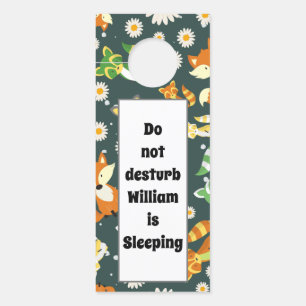 Custom text cute funny raccoons in the jungle blue door hanger