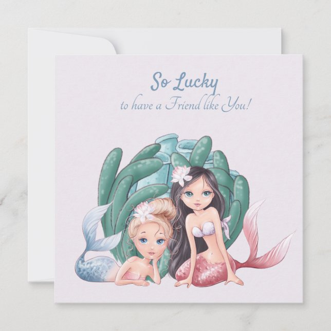 Custom text cute mermaids and Sea life BFF Note Card (Front)