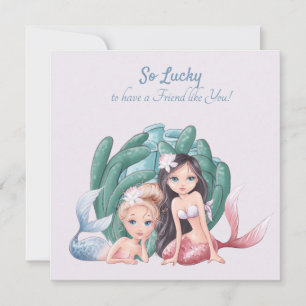Custom text cute mermaids and Sea life BFF Note Card