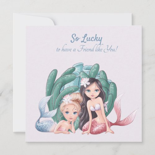 Custom text cute mermaids and Sea life BFF Note Card