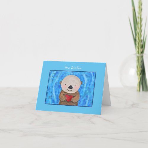 Custom Text Cute Otter holding a heart otter love  Card