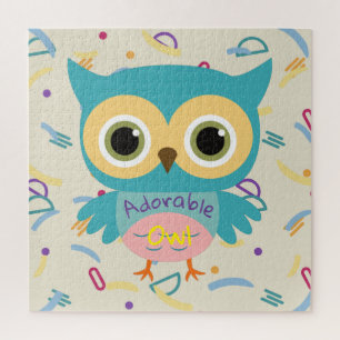 Custom text cute owl pastel vintage kids jigsaw puzzle