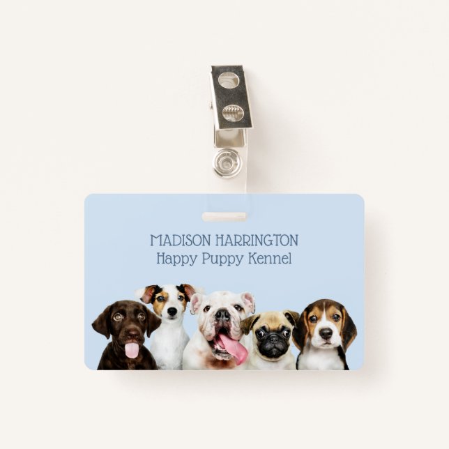 Custom text Cute Puppies Badge (Front with Clip)