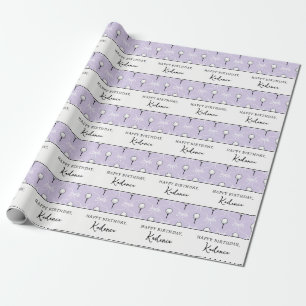 Custom Text Cute Purple White Bow Golf Pattern Wrapping Paper