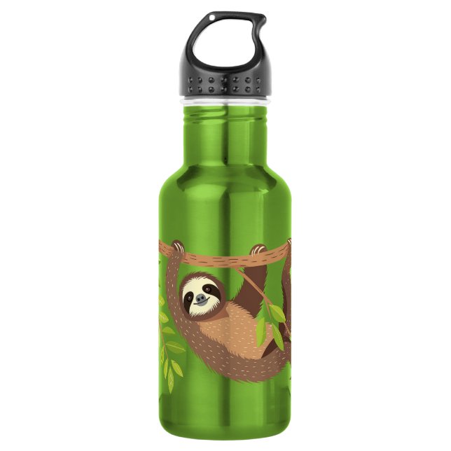Custom Text Cute Sloth Stainless Steel Water Bottle (Front)