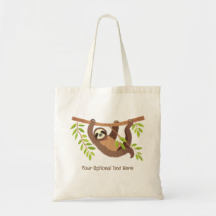 Custom Text Cute Sloth Tote Bag