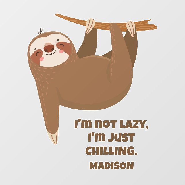 Custom Text Cute Sloth Window Cling (Sheet)