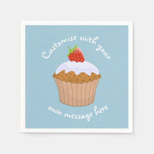 Custom Text Cute Strawberry Bun Blue Napkins