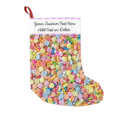 Custom Text Cute Sweet Girly Pastel Candy Treats Small Christmas Stocking