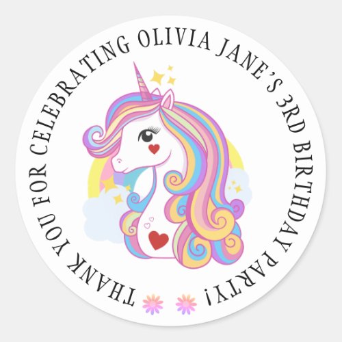 Custom Text Cute Unicorn Rainbow Classic Round Sticker
