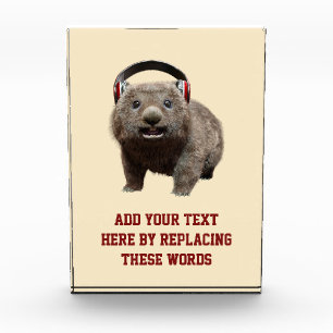 Custom Text Cute Wombat Headphones Acrylic Award