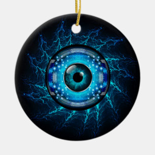 Custom Text Cyber Circuit Eye Ceramic Ornament