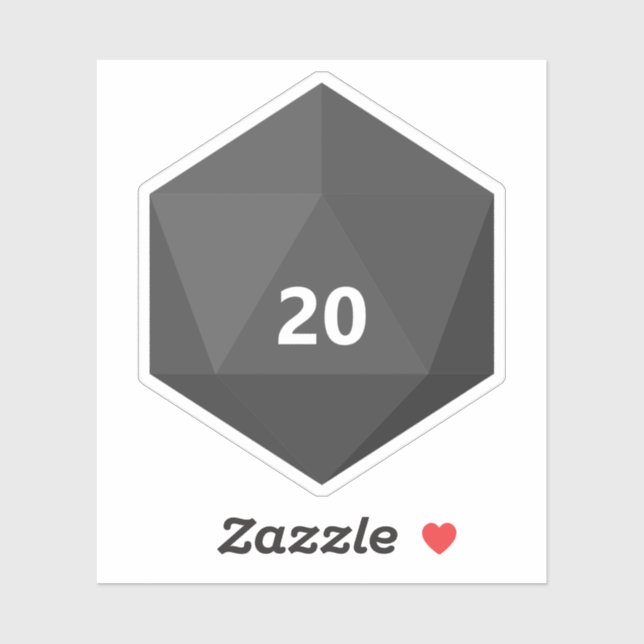 Custom Text D20 Die | Gray Template Sticker (Sheet)