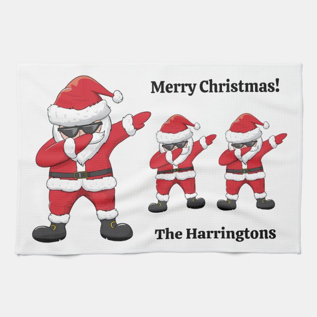 Custom Text Dabbing Dancing Santa Kitchen Towel (Horizontal)