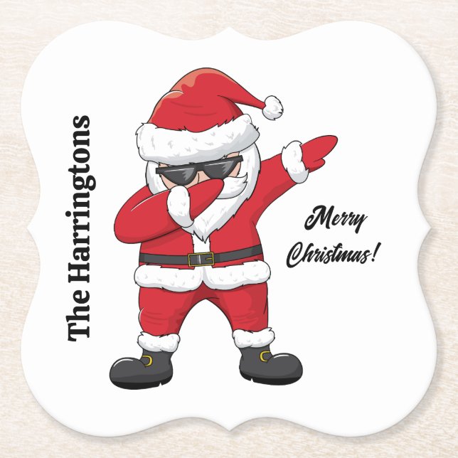 Custom Text Dabbing Dancing Santa Paper Coaster (Front)