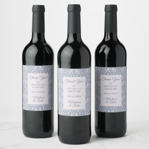 Custom text Damask Pattern wine labels