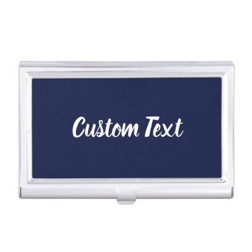 Custom Text Dark Blue and White Script Business Card Case