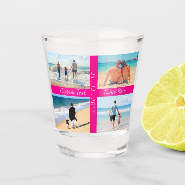 Custom Text Date Your Photo Collage Shot Glass (Front)