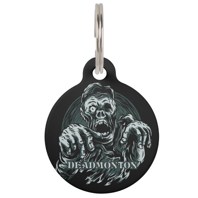 Custom text DEADMONTON pet tag (Front)