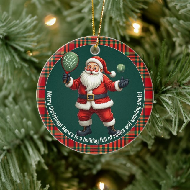 🎾🎄Custom text, Deck the Court Ceramic Ornament (Tree)
