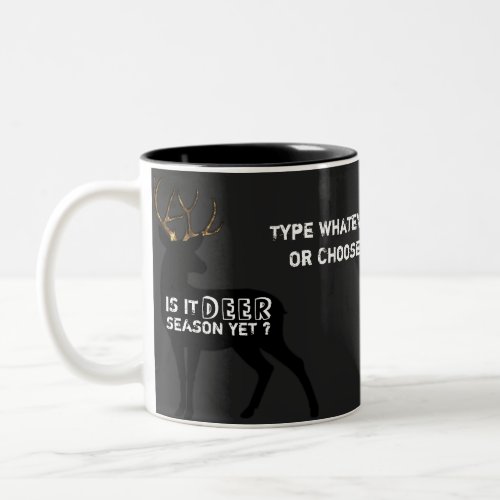 Custom Text Deer Hunting Black Metallic Gold Two_Tone Coffee Mug